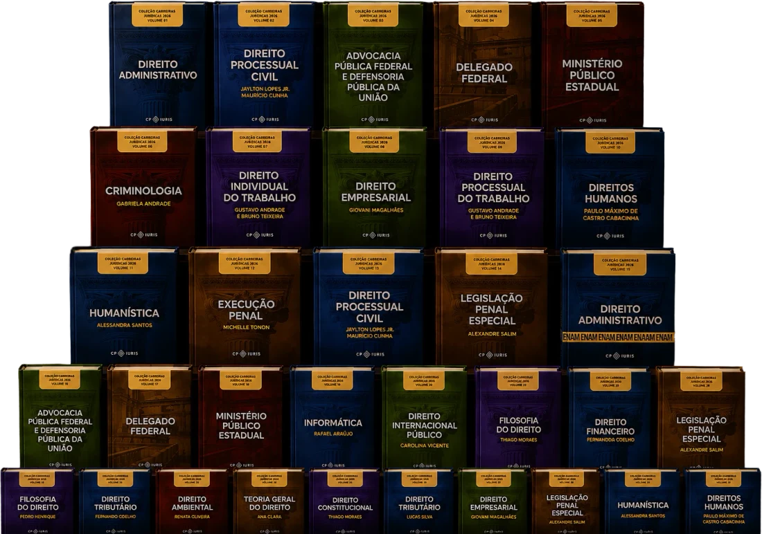Os 29 volumes da Coleção de Doutrina Didatizada do CP Iuris empilhados